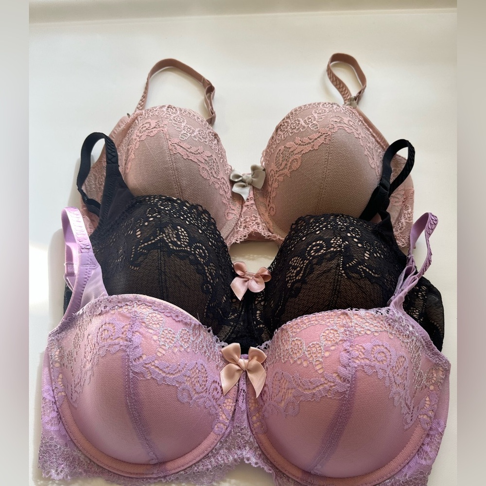DKNY Lace Bra Set - Pink, Black, Lavender